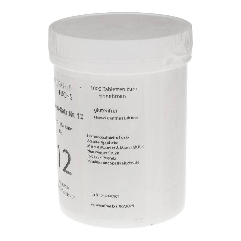 HOMOEOPATHIEFUCHS Schüssler-Salz Nummer 12 calcium sulfuricum D6 Biochemie 1000 St Tabletten