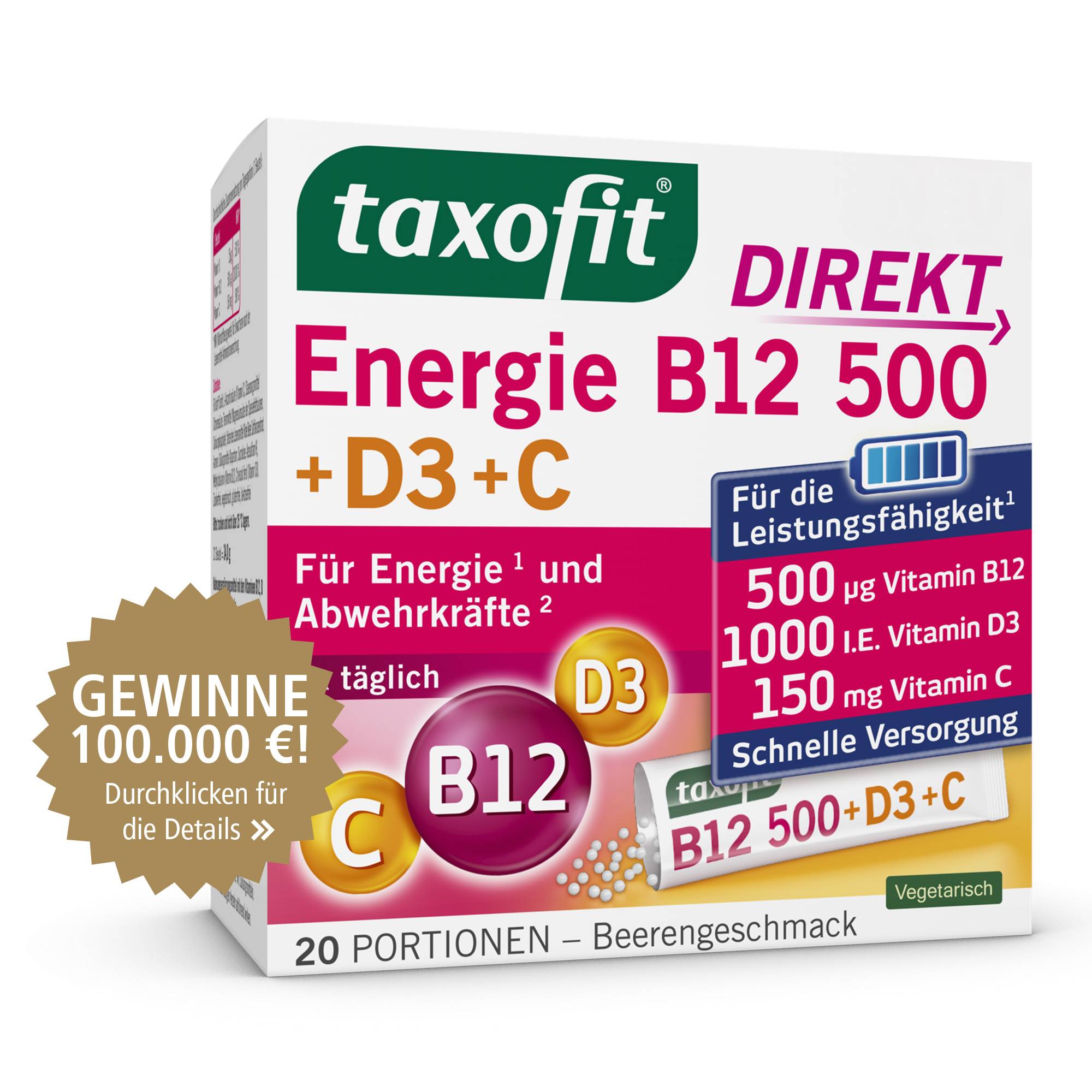 taxofit DIREKT Energie B12 500 + D3 + C 20 St Granulat