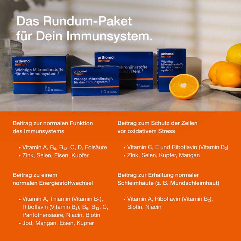 orthomol immun - Mikronährstoffe mit Vitamin C, Vitamin D und Zink - Trinkampullen/Tabletten