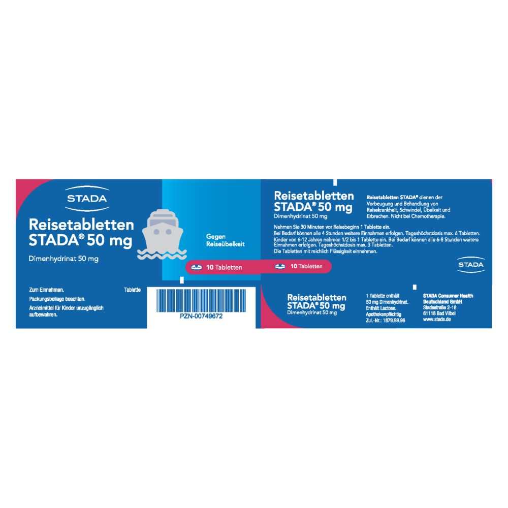 Reisetabletten STADA 50mg 10 St Tabletten