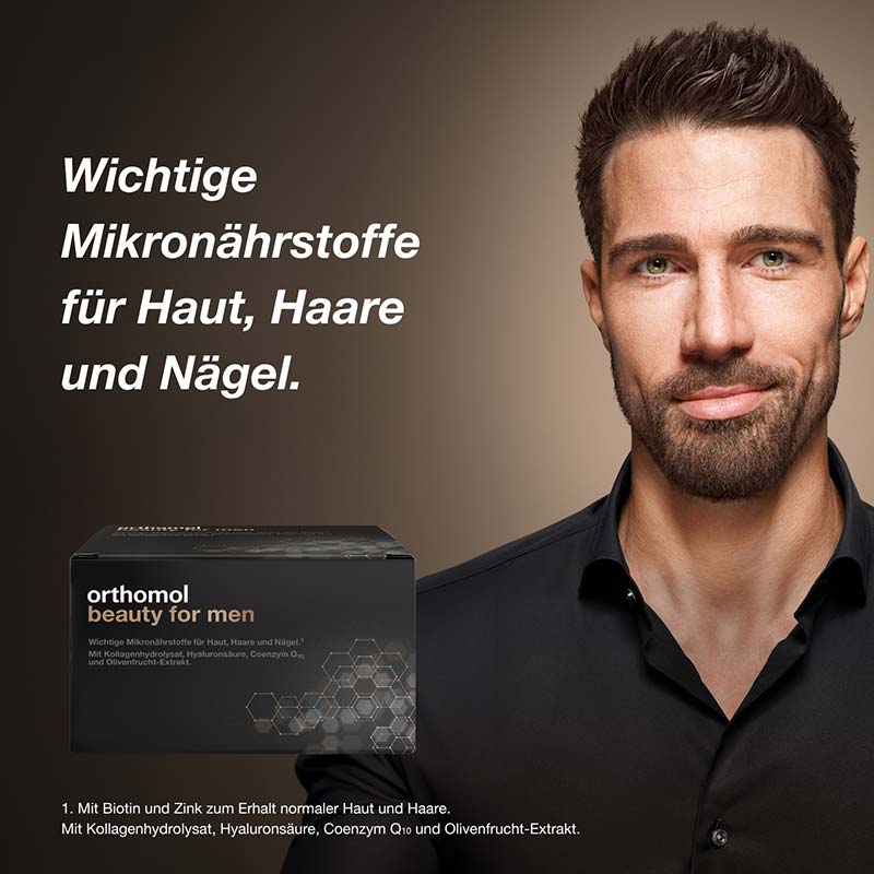 orthomol beauty for men - mit Hyaluronsäure, Kollagen und Coenzym Q10 - Trinkampullen