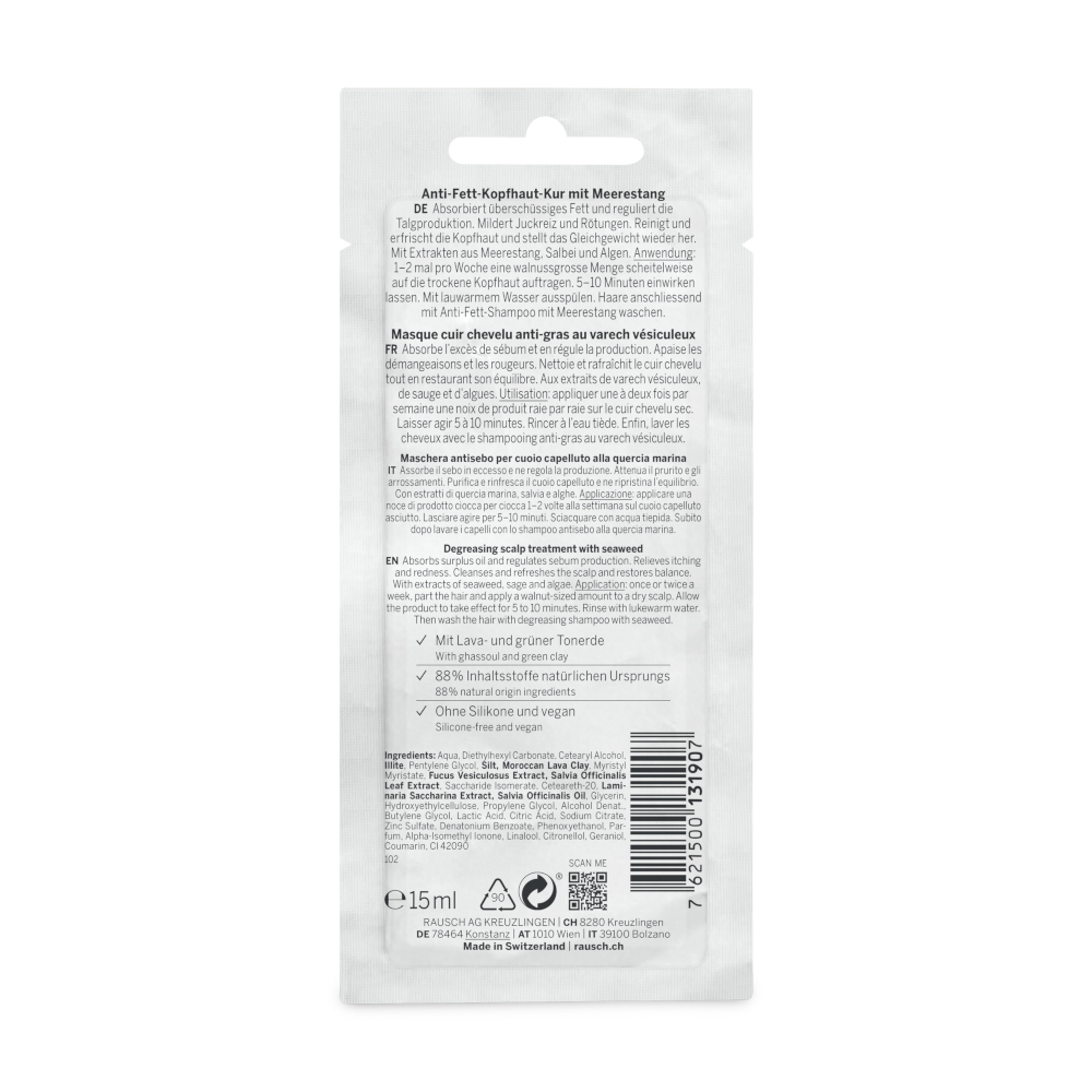 RAUSCH Einzelbeutel Anti-Fett-Kopfhaut-Kur mit Meerestang 15 ml 20X15 ml Beutel