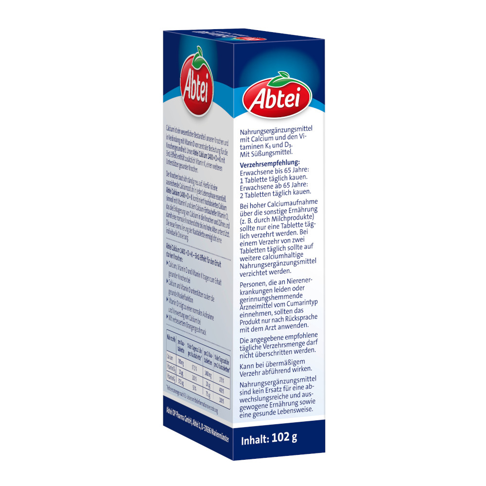 Abtei Calcium 1400+Vitamin D+Vitamin K 30 St Kautabletten