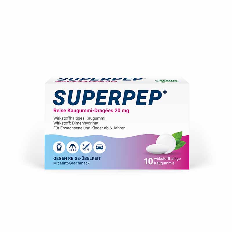 SUPERPEP Reise Kaugummi-Dragées 20 mg 10 St Kaugummi