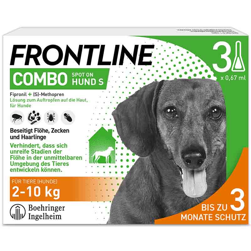 FRONTLINE COMBO gegen Zecken, Flöhe (Flöhe, Eier, Larven, Puppen) für Hunde S (5-10 Kg) 3 St Lösung