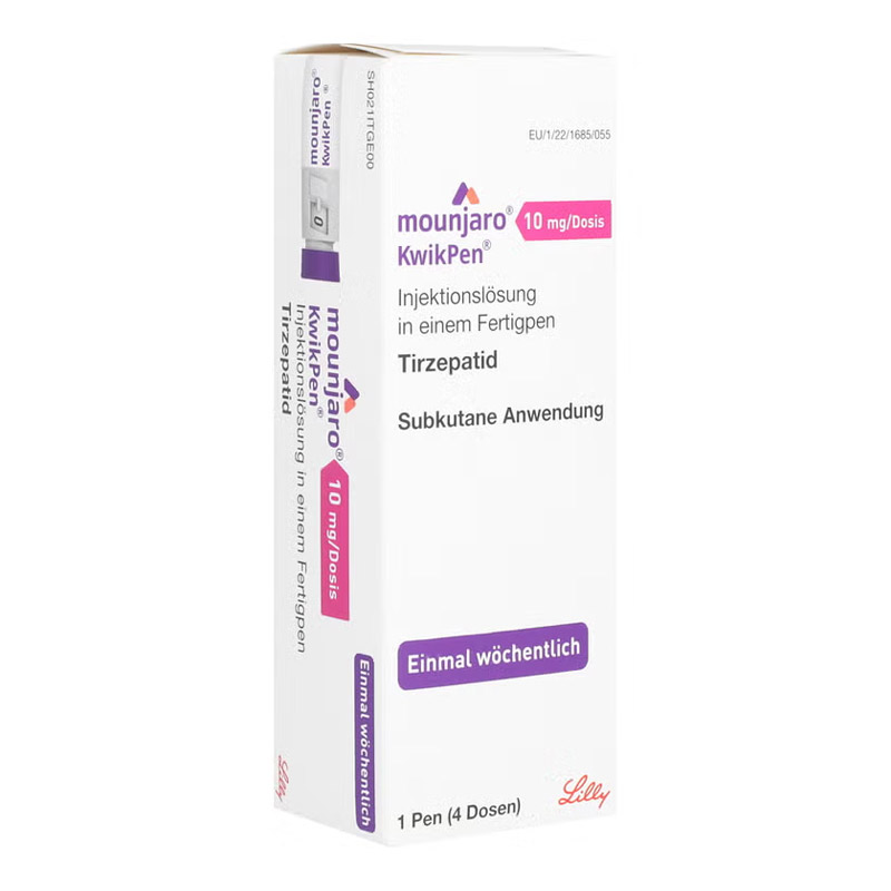 Mounjaro Abnehmspritze zur Gewichtsreduktion – Produktabbildung des Mounjaro Fertigpens und der Verpackung