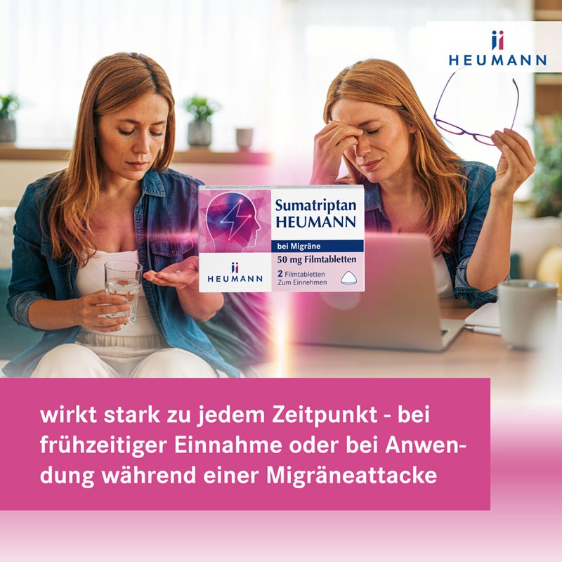 Sumatriptan HEUMANN bei Migräne 50 mg 2 St Filmtabletten
