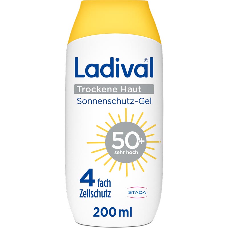 Ladival Trockene Haut Sonnenschutz-Lotion LSF 50+: Sonnencreme bei Neigung zu Neurodermitis, Psoriasis & bei trockener Haut, beruhigend und pflegend mit Hyaluronsäure, mit 4-fach Zellschutz, wasserfest, 200ml