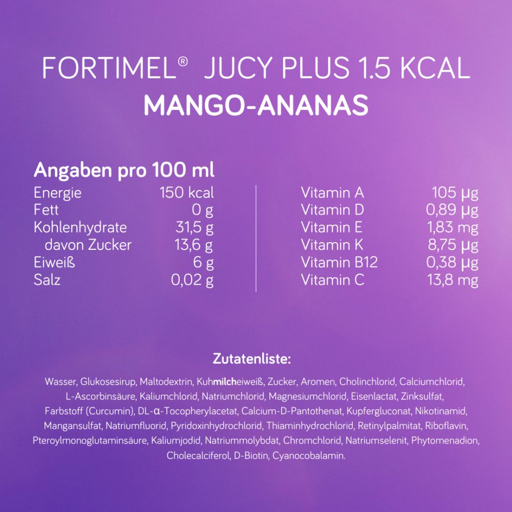 Fortimel Jucy Plus Mango-Ananas-Geschmack 32X200 ml Flüssigkeit