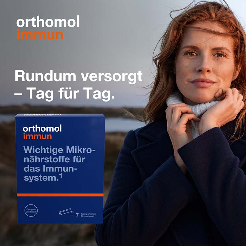 orthomol immun - Mikronährstoffe mit Vitamin C, Vitamin D und Zink - Direktgranulat Orangen-Geschmack