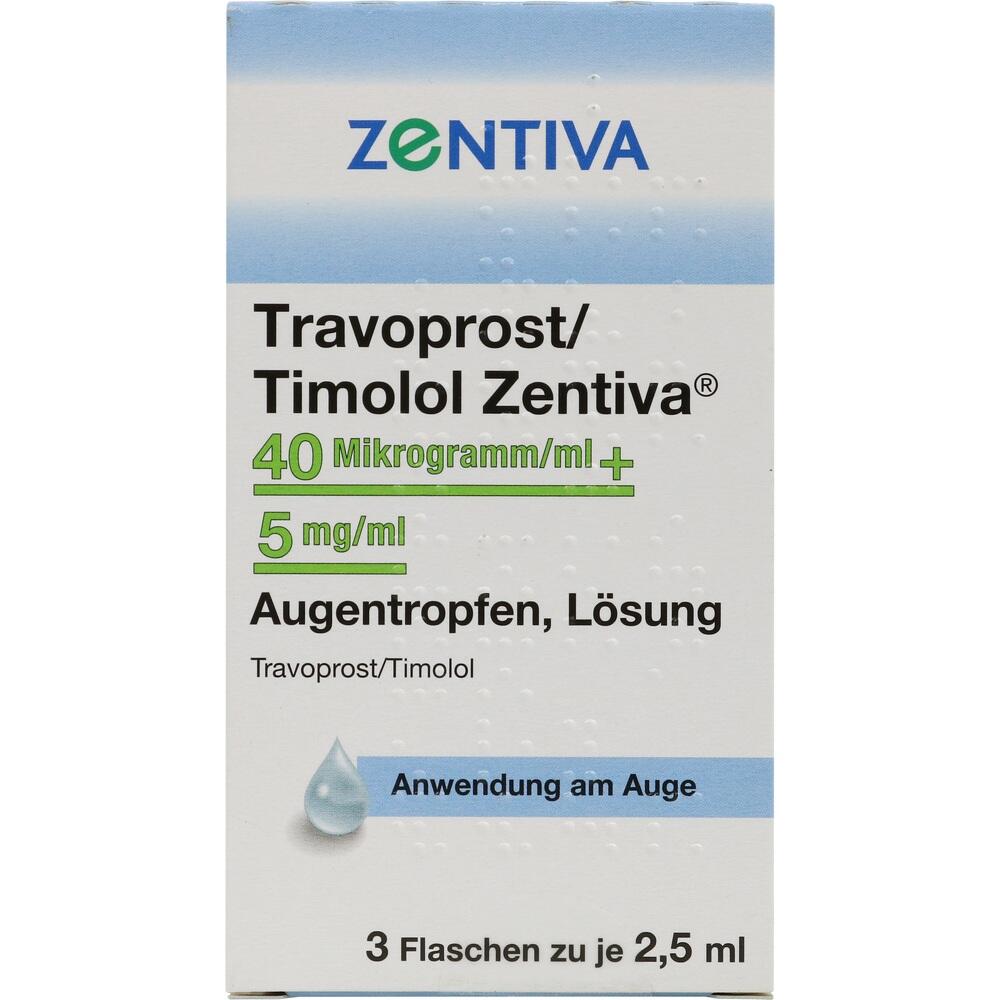 TRAVOPROST/Timolol Zentiva 40 µg+5 mg Augentropfen 3X2.5 ml Augentropfen