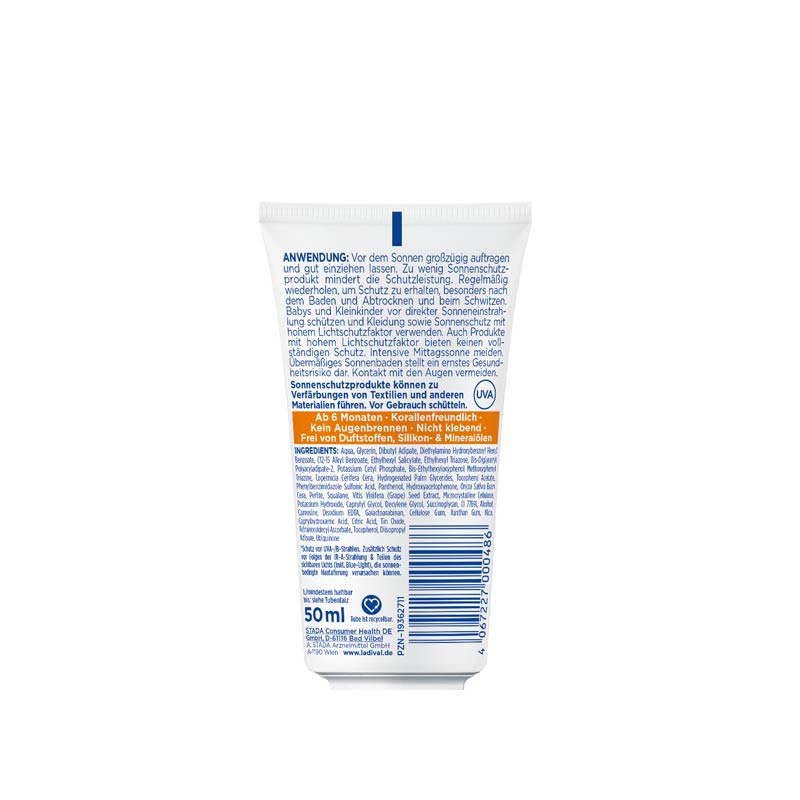 Ladival Empfindliche Kinderhaut Sonnenschutz-Creme Gesicht & Körper LSF 50+: Sonnencreme für Kinder und Babys ab 6 Monaten, pflegend, wasserfest, mit 4-fach Zellschutz, 50ml