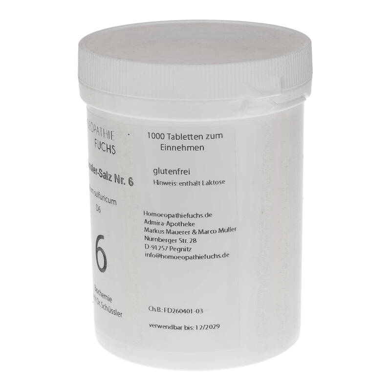 HOMOEOPATHIEFUCHS Schüssler-Salz Nummer 6 Kalium sulfuricum D6 Biochemie 1000 St Tabletten
