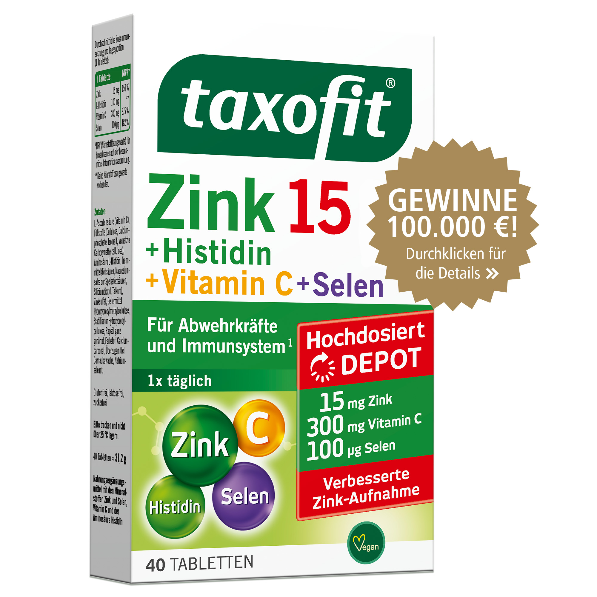 taxofit Zink + Histidin + Vitamin C + Selen 40 St Tabletten