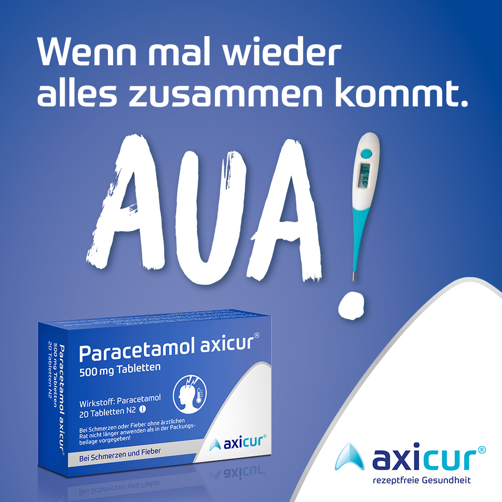 Paracetamol axicur 500 mg Tabletten bei Fieber und Schmerzen 20 St Tabletten