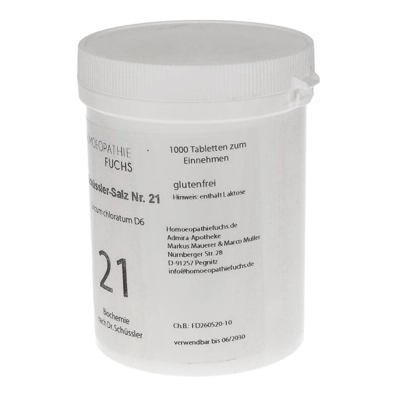 HOMOEOPATHIEFUCHS Schüssler-Salz Nummer 21 Zincum chloratum D6 Biochemie 1000 St Tabletten