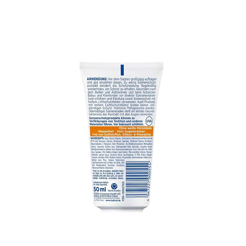 Ladival Empfindliche & Normale Haut Sonnenschutz-Lotion LSF 50+: Sonnencreme für das Gesicht bei empfindlicher und normaler Haut, mit 4-fach Zellschutz, Hyaluronsäure & Photolyase, 50ml