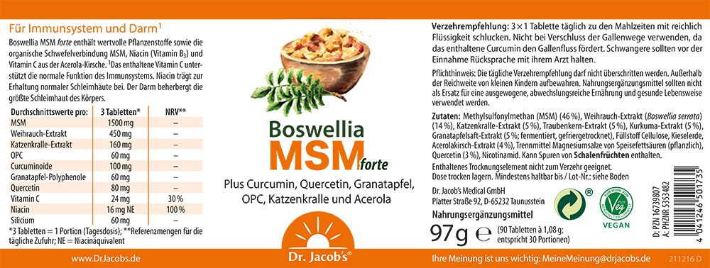 Dr. Jacob's Boswellia MSM forte Weihrauch Schwefel OPC