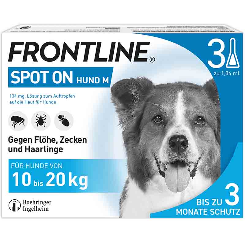 FRONTLINE SPOT-ON gegen Zecken, Flöhe und Haarlinge für Hunde M (10-20 kg) 3 St Lösung