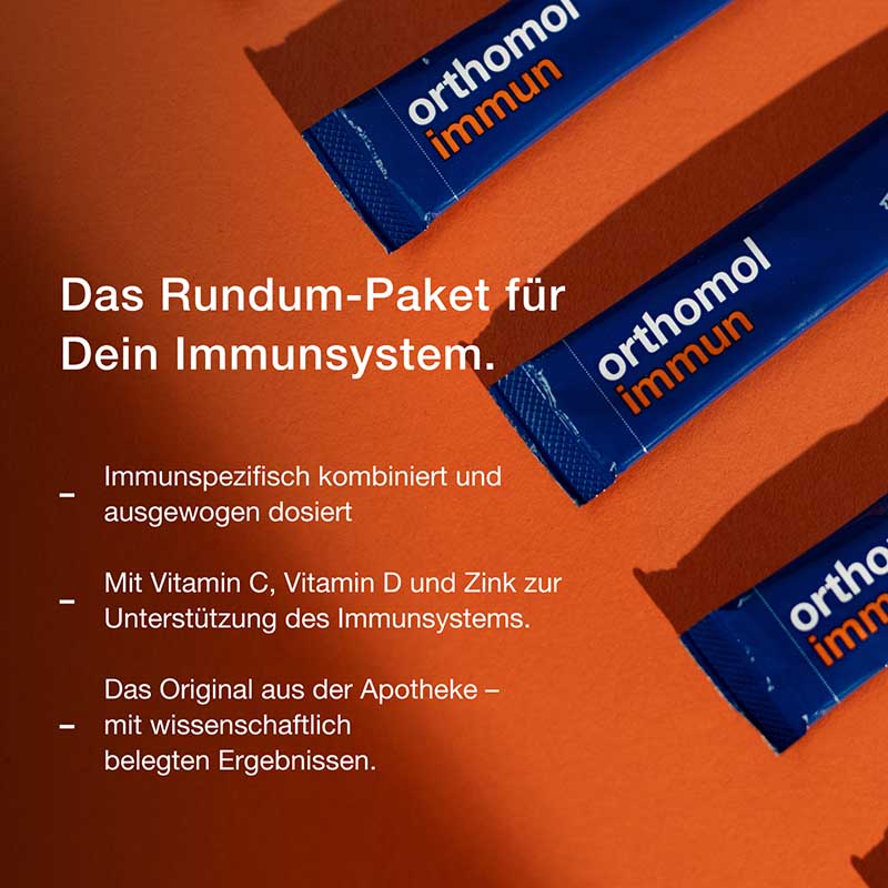 orthomol immun - Mikronährstoffe mit Vitamin C, Vitamin D und Zink - Direktgranulat Orangen-Geschmack