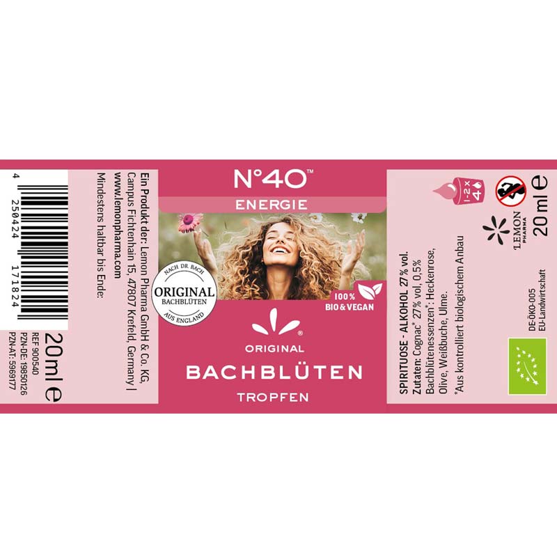ORIGINAL BACHBLÜTEN TROPFEN NR 40 ENERGIE 20 ml Tropfen zum Einnehmen