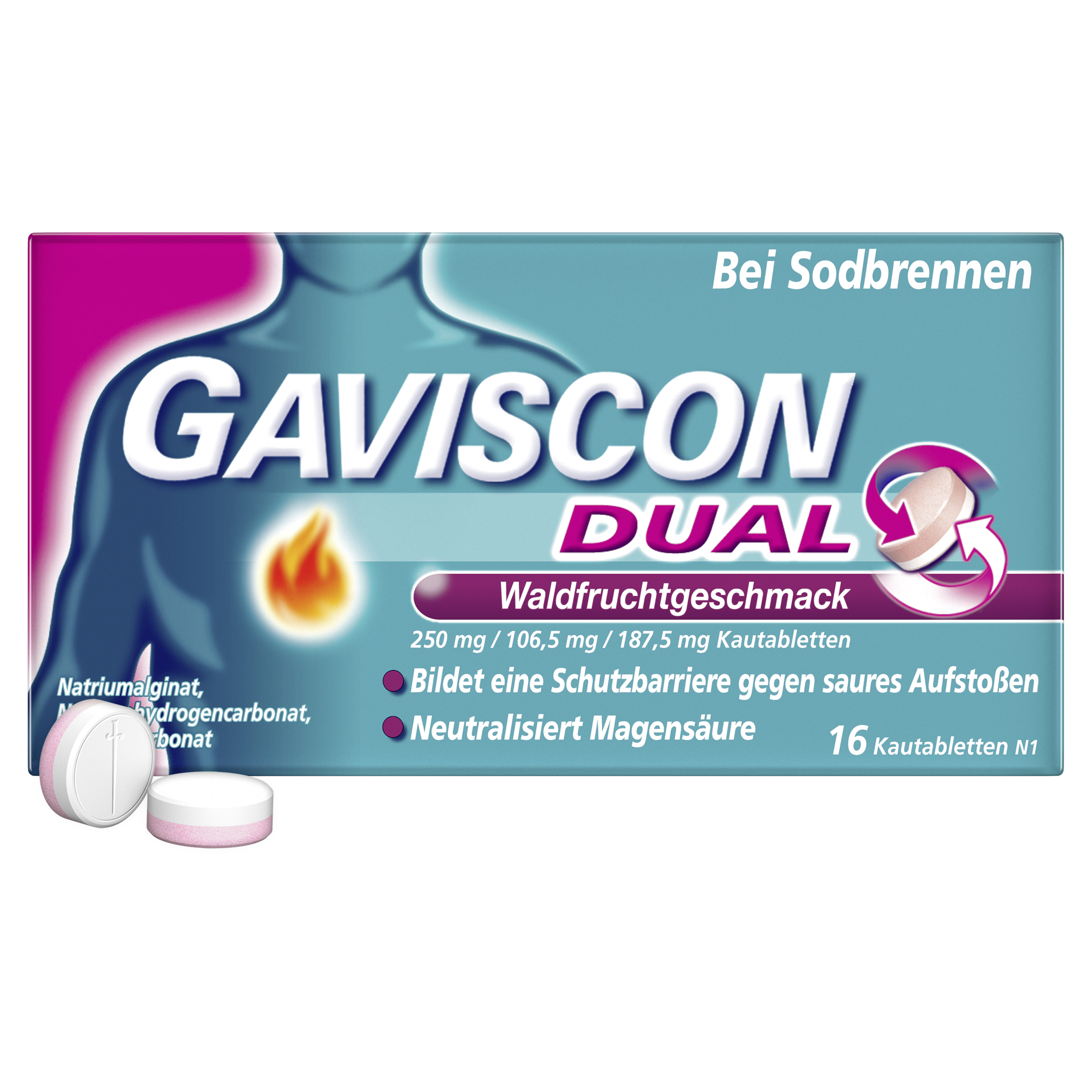 GAVISCON DUAL Waldfruchtgeschmack - Bei Sodbrennen 16 St Kautabletten