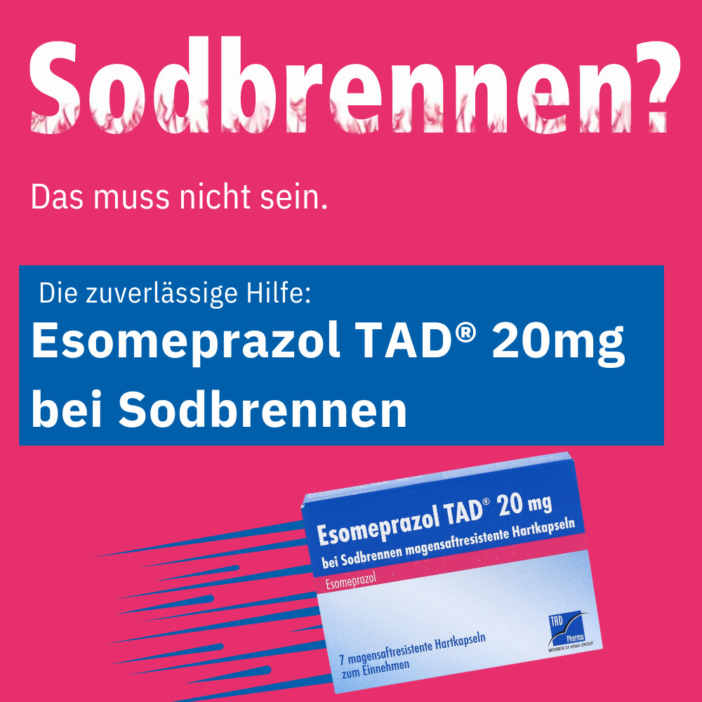 Esomeprazol TAD 20mg bei Sodbrennen 7 St Magensaftresistente Hartkapseln