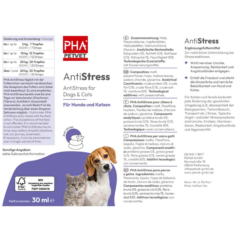 PHA AntiStress Tropfen für Hunde & Katzen 30 ml Tropfen