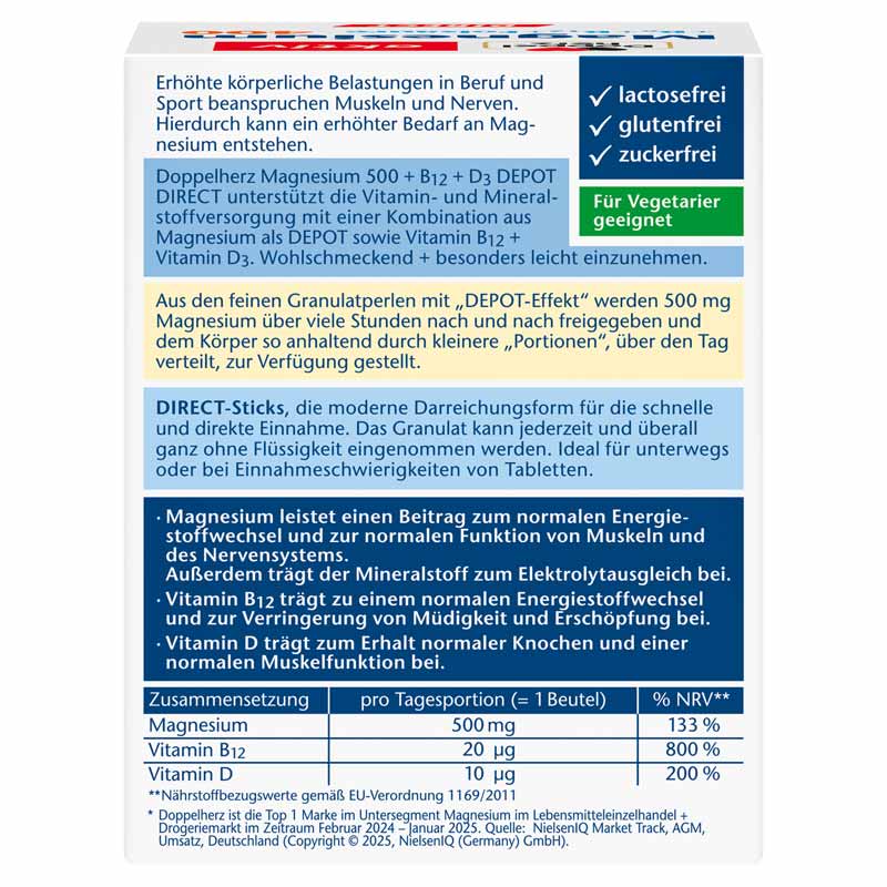 Doppelherz aktiv Magnesium 500 + B12 + D3 DIRECT 20 St Pellets
