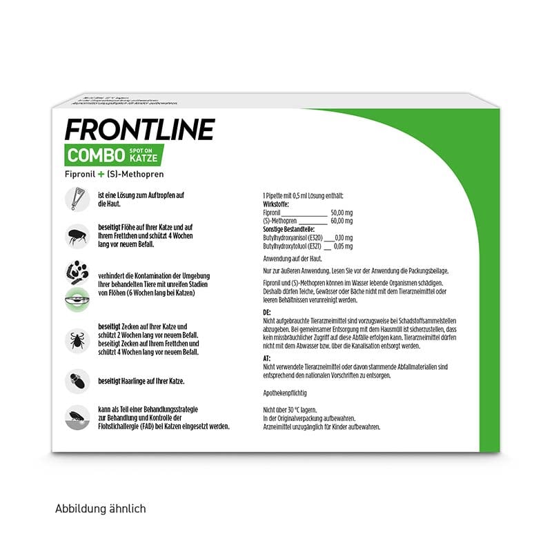 FRONTLINE COMBO 3 Stk. der Kombischutz für Tier und Heim gegen Zecken, Flöhe und Haarlinge bei Katzen und Frettchen 3 St Lösung