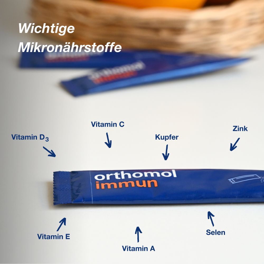 orthomol immun - Mikronährstoffe mit Vitamin C, Vitamin D und Zink - Direktgranulat Orangen-Geschmack