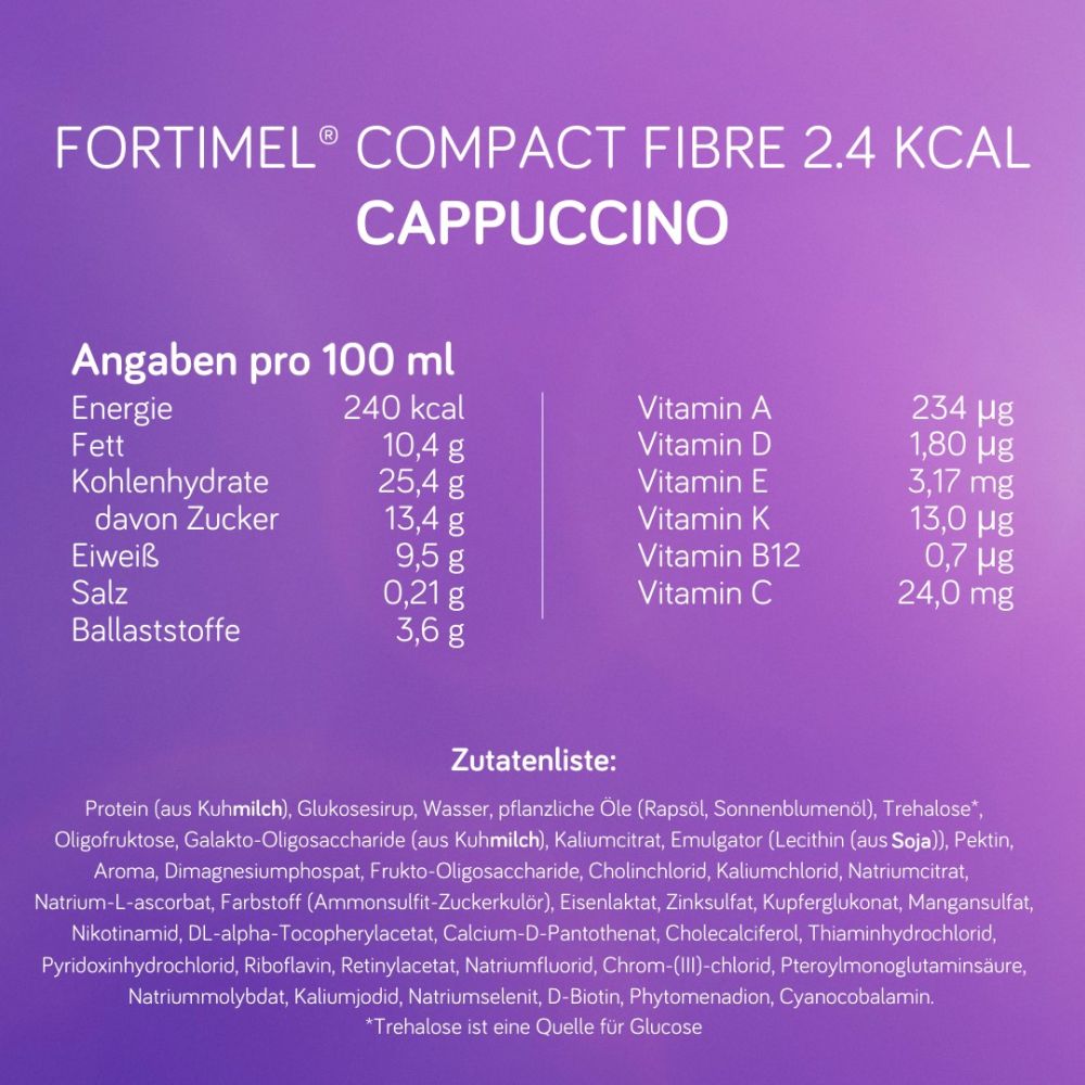 Fortimel Compact Fibre 2.4 Trinknahrung Cappuccino 8X4X125 ml Flüssigkeit