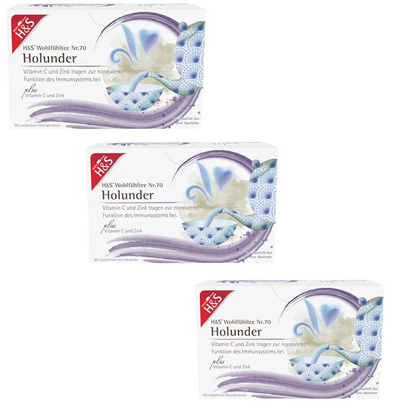 H&S Wohlfühltee Holunder mit Vitamin C und Zink 3er Set 3X20X2,5 g Filterbeutel