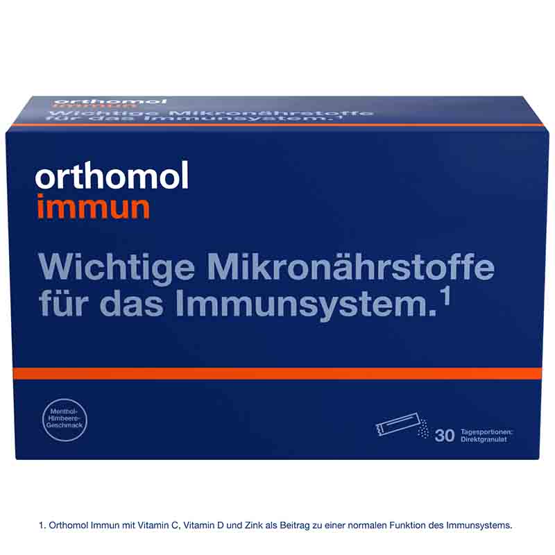 orthomol immun - Mikronährstoffe mit Vitamin C, Vitamin D und Zink - Direktgranulat Menthol-Himbeere