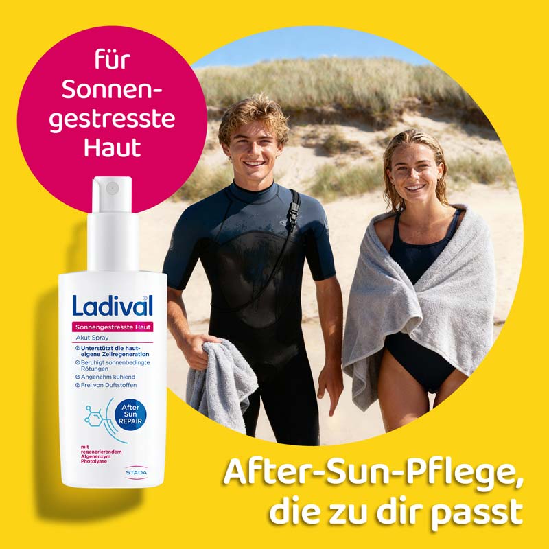 Ladival Sonnengestresste Haut Akut Spray, After Sun Repair für den Körper, regeneriert mit Photolyase, feuchtigkeitsspendend und kühlend, mit Panthenol und Vitamin E, 150ml