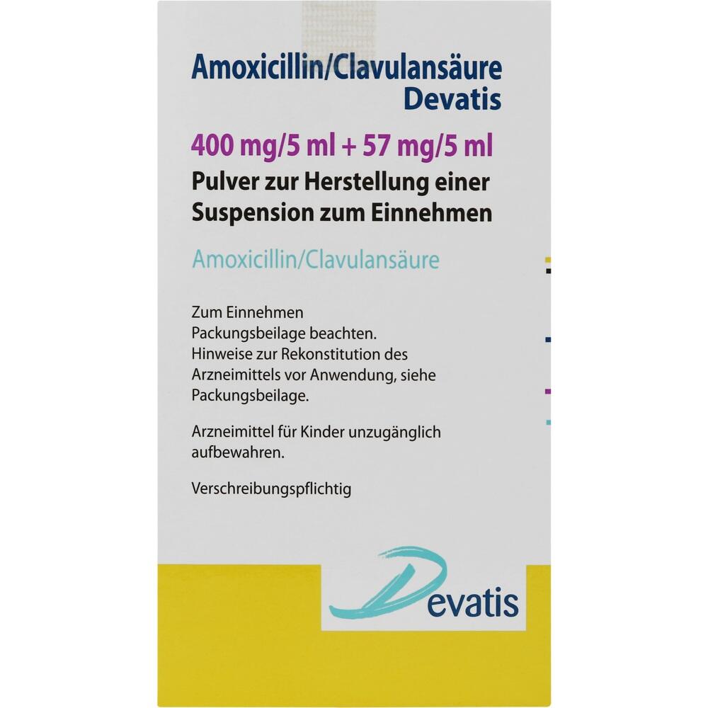 Amoxicillin/Clavulansäure Devatis 400 mg/5 ml + 57 mg/5 ml 70 ml Pulver zur Herstellung einer Suspension zum Einnehmen