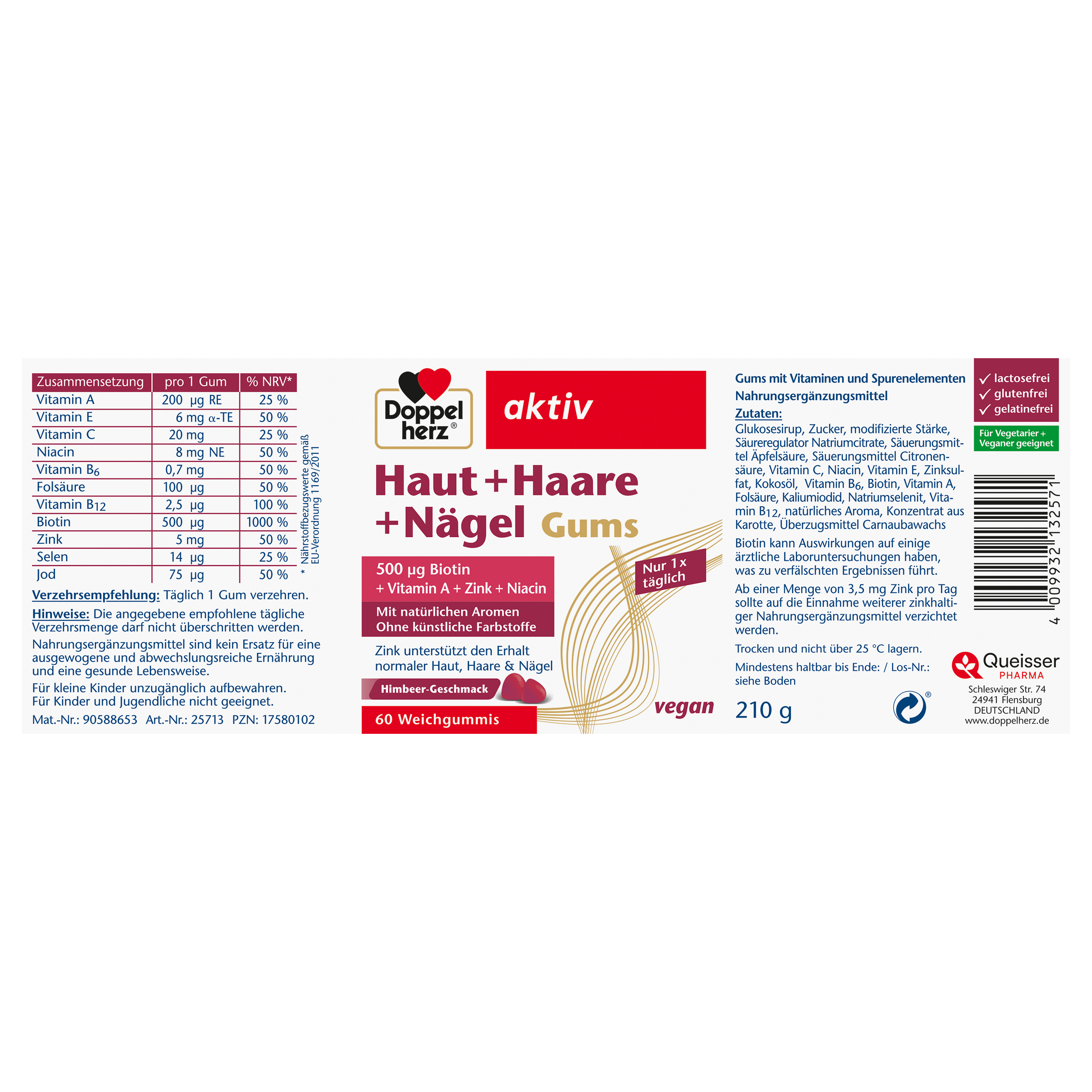 Doppelherz aktiv Haut + Haare + Nägel Gums Himbeergeschmack 60 St Kaudragees