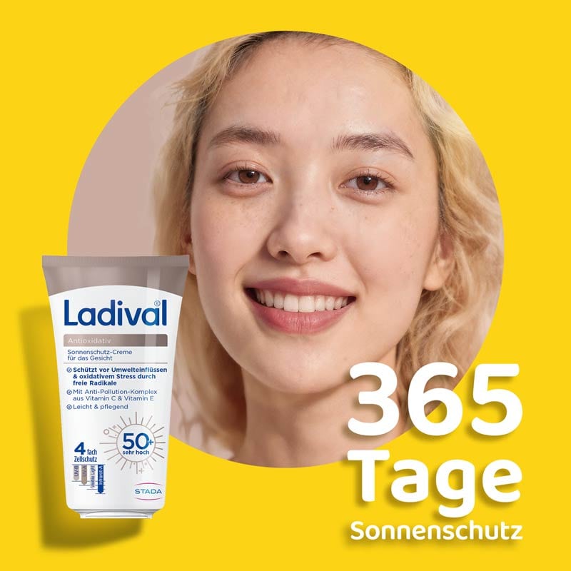 Ladival Antioxidativ Sonnenschutz-Creme Gesicht LSF 30: Sonnencreme mit Anti-Pollution-Komplex aus Vitamin C & E, mit 4-fach Zellschutz, schweißresistent, 50ml
