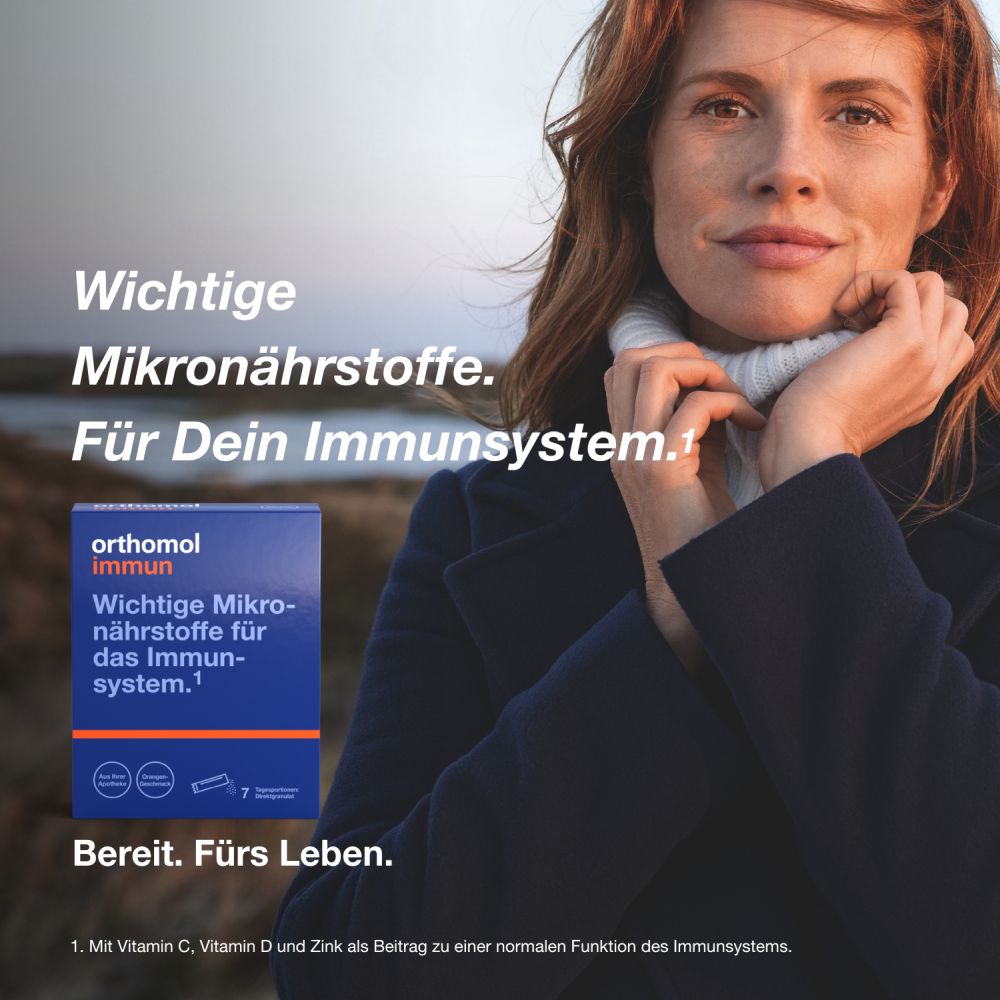 orthomol immun - Mikronährstoffe mit Vitamin C, Vitamin D und Zink - Direktgranulat Orangen-Geschmack