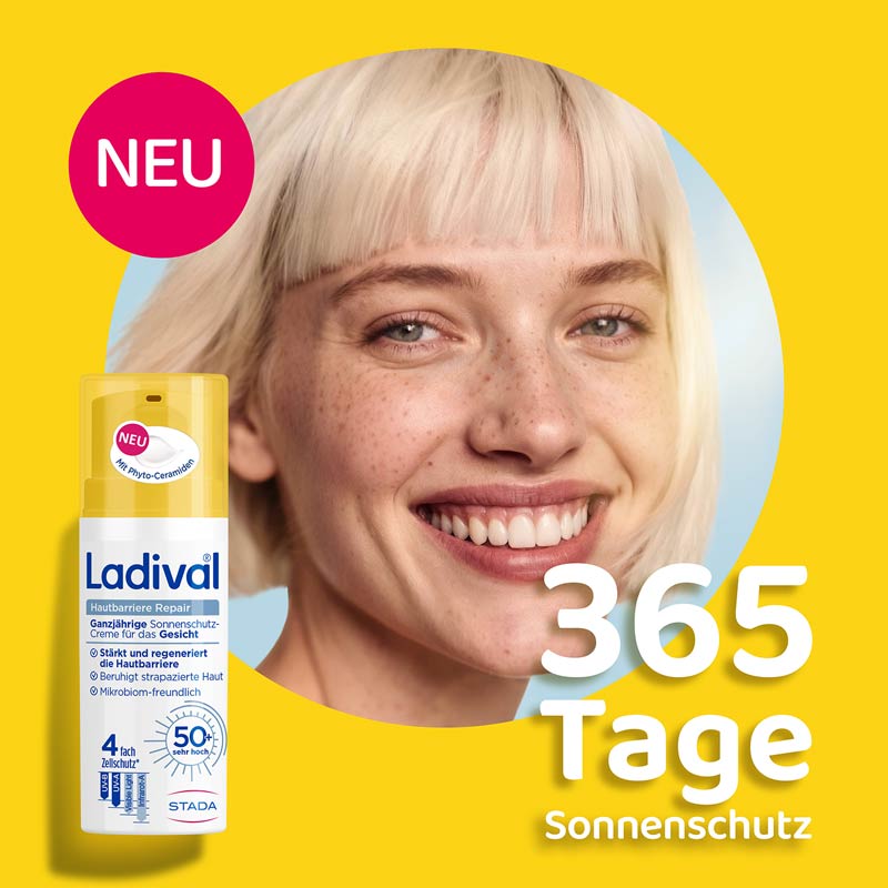 Ladival Hautbarriere Repair Sonnenschutz-Creme Gesicht LSF 50+: Sonnencreme, Feuchtigkeitscreme bei Neigung zu Neurodermitis und strapazierter Haut, stärkt und regeneriert die Hautbarriere, mit Präbiotikum & Phyto-Ceramiden, 50 ml