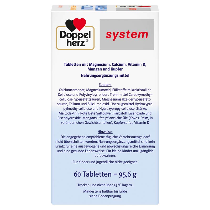 Doppelherz system MAGNESIUM +CALCIUM + KUPFER UND MANGAN 60 St Tabletten
