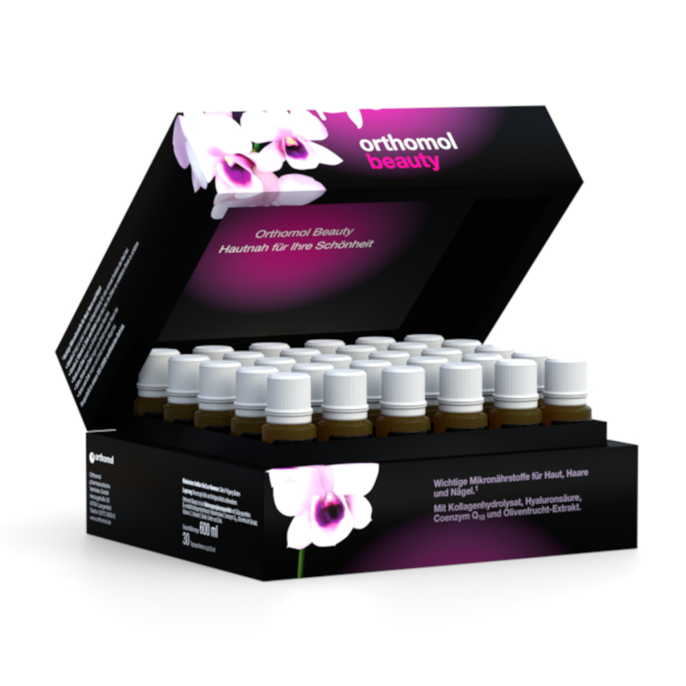 orthomol beauty für Frauen - mit Hyaluronsäure, Kollagen und Coenzym Q10 - Beauty-Box mit Trinkampullen