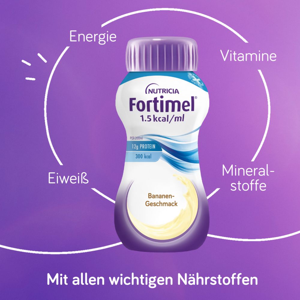 NUTRICIA Fortimel 1,5kcal / ml Bananen-Geschmack 4X200 ml Flüssigkeit