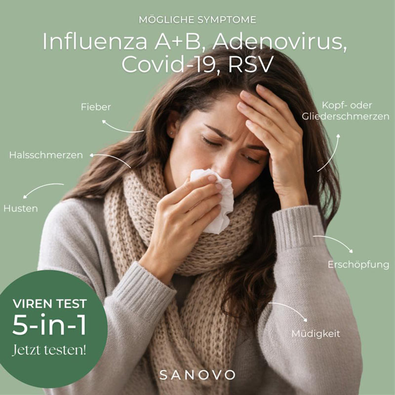 SANOVO VIRENTEST 5-in-1 Selbsttest  INFLUENZA - A+B ADENOVIRUS COVID-19 RSV  1 St Test