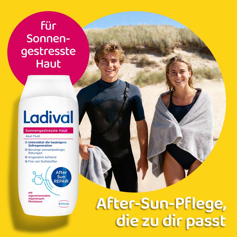 Ladival Sonnengestresste Haut Akut, After Sun Repair für den Körper, regeneriert mit Photolyase, feuchtigkeitsspendend und kühlend, mit Panthenol und Vitamin E, 200ml