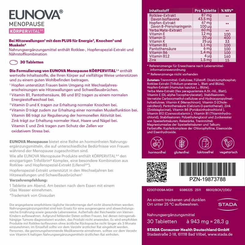 EUNOVA MENOPAUSE KÖRPER VITAL 30 St Tabletten