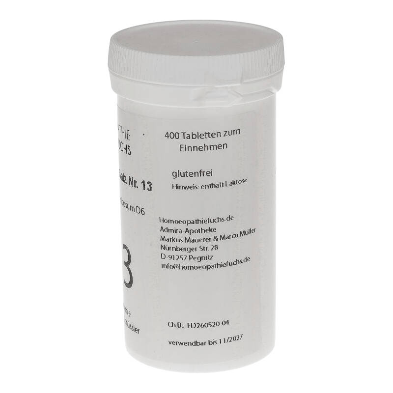 HOMOEOPATHIEFUCHS Schüssler-Salz Nummer 13 Kalium arsenicosum D6 Biochemie 400 St Tabletten