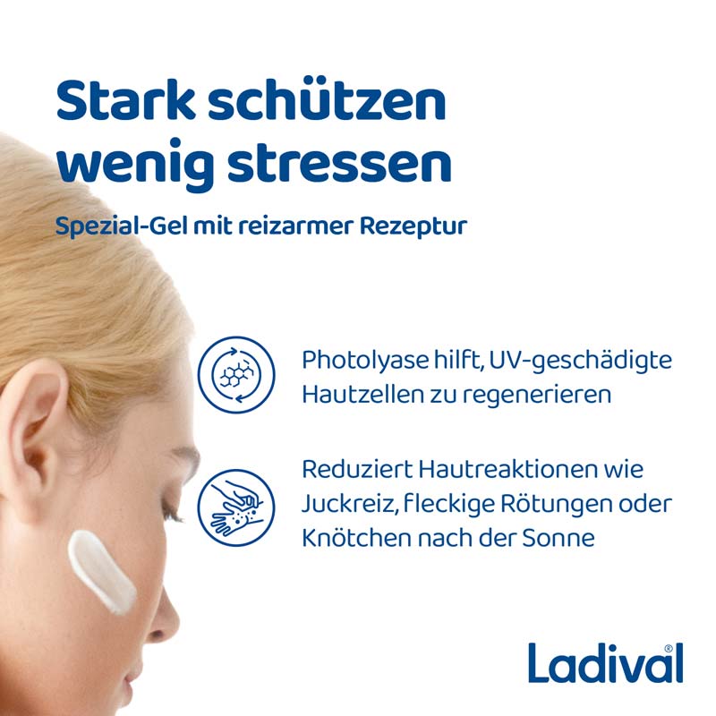 Ladival Allergische Haut Sonnenschutz-Gel LSF 50+: Sonnencreme für das Gesicht bei Sonnenallergie und Mallorca-Akne, mit 4-fach Zellschutz & Photolyase, 50ml