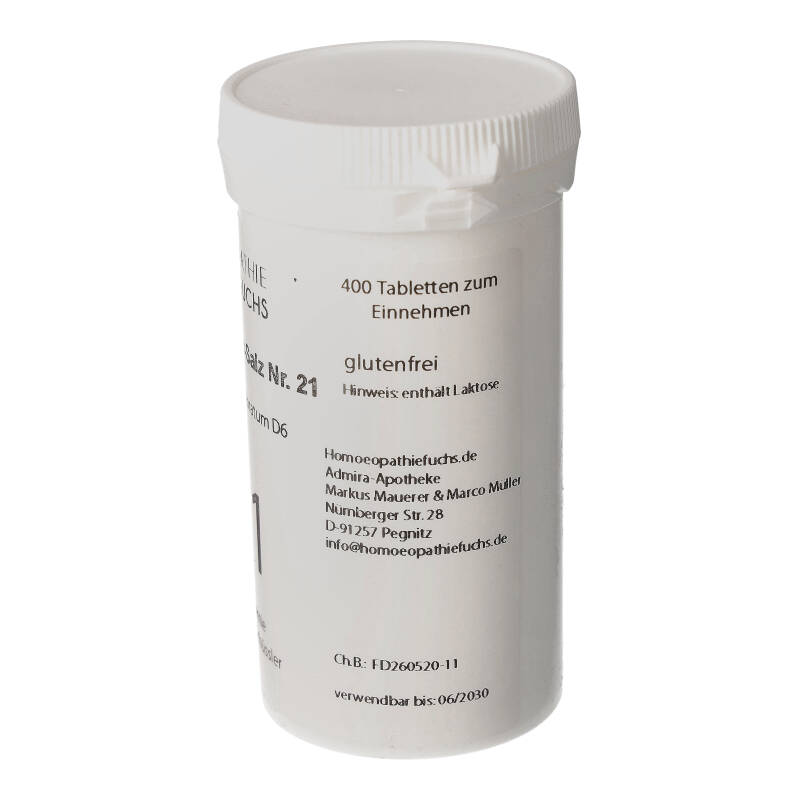 HOMOEOPATHIEFUCHS Schüssler-Salz Nummer 21 Zincum chloratum D6 Biochemie 400 St Tabletten