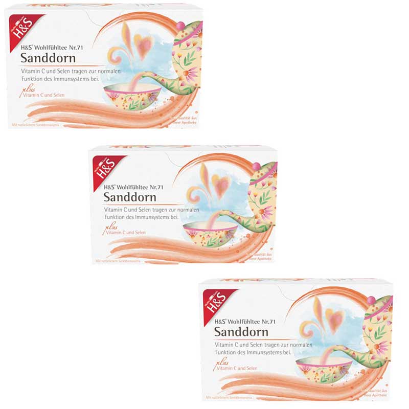 H&S Wohlfühltee Sanddorn mit Vitamin C und Selen 3er Set 3X20X2,5 g Filterbeutel